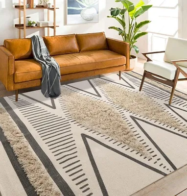 Getuftes Baumwollteppich, Boho, 120x180 cm, beige, waschbar