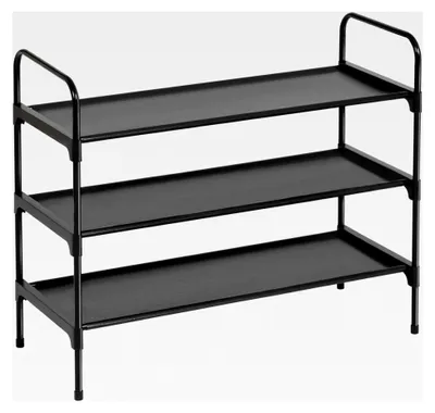 Produktbild von Schuhregal mit 3 Ebenen, Schuhaufbewahrung, Metallrahmen, Vliesstoff, für 12-15 Paar Schuhe, Schuhständer für Flur, Schlafzimmer, 70 x 30 x 59 cm, Platzsparend, Schwarz