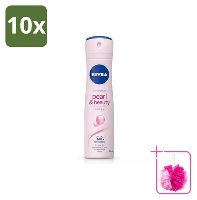 Imagen del producto de 10 aerosoles desodorantes NIVEA Pearl & Beauty, 150 ml - Paquete ahorro - 10 unidades