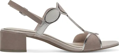 Produktbild von MARCO TOZZI Damen Sandale Textil Sandalette Metallic T-Riemen 2-28230-42, Größe:39 EU, Farbe:Beige
