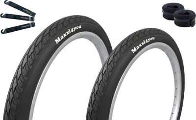 Image de Maxxi4you Pneus vélo 2 x HY-159 en noir 47-406 (20 x 1.75) + 2 x Chambres à air correspondantes AV y compris démonte-pneus maxxi4you