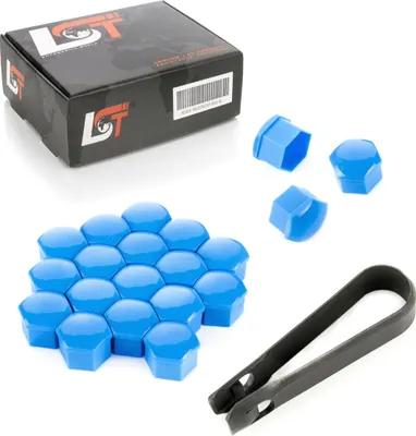 Produktbild von 20x Radschrauben Kappen Radschraubenkappen Set 17mm blau Glanz für VW SEAT SKODA