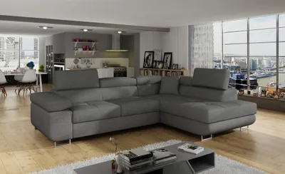 Produktbild von Ecksofa Schlafsofa SARRA in Stoff Sawana Grau Ottomane Rechts