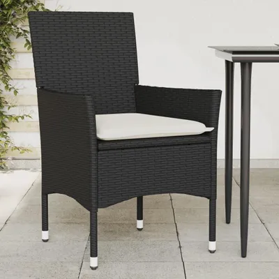 Produktbild von 2 schwarze Gartenstühle aus Poly-Rattan mit Kissen