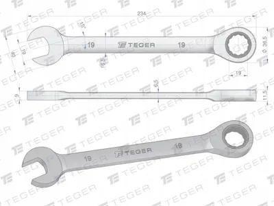 Produktbild von TEGER Ringschraubenschlüssel mit Ratsche 19 mm CRV-Stahl