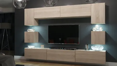 Produktbild von Furnitech Wohnwand Wohnzimmer - Hängend Wohnwand Modern - Wohnzimmer Schrankwand (Nowara AN1-17S-M50 1B)