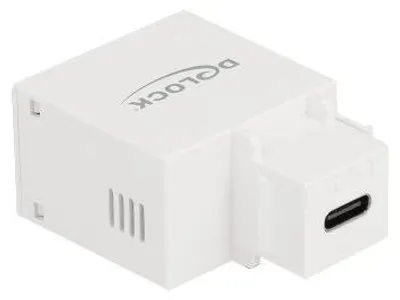 A white electronic adapter with a USB-C port.