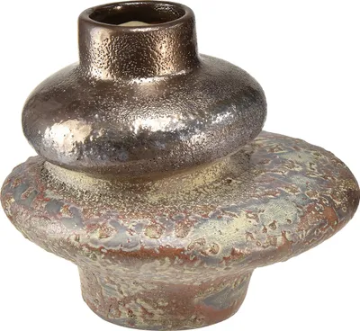 Produktbild von Keramik Vase Metallic-Look Vintage Design Dekovase 19x18x16cm Blumenvase Tischdeko