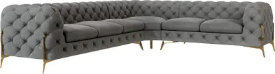 Produktbild von S-STYLE MÖBEL - Chesterfield Ecksofa Nova mit Goldene Metall Füßen aus Grau Samtstoff -  Ottomane rechts, B/T/H: 323 cm/ 264 cm/ 75 cm