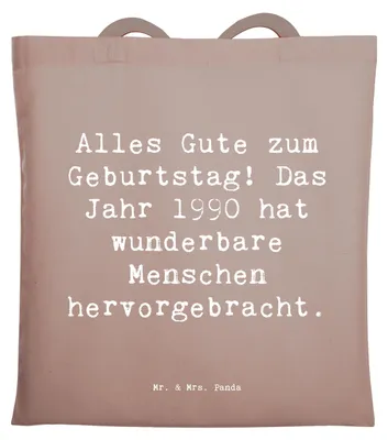 Produktbild von Mr. & Mrs. Panda Tote Bag Spruch 1990 Geburtstag - Braun Pastell - Geschenk, Alles Gute zum, Jutebeutel, Alter, feiern, wunderbare Menschen, besondere Geburtstagswünsche