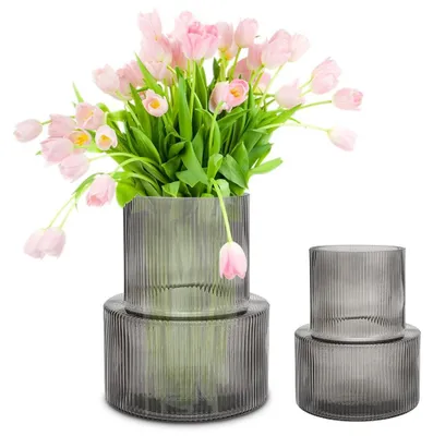 Glasvaas gerippt 18 cm schwarz für Blumen & Deko