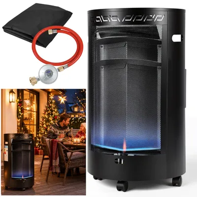 Obrázek produktu pro Ikodm plynový ohřívač Blue Flame, 4200W, polokruhový, 2 stupně výkonu, automatický odvod spalin, piezoelektrická zapalování, 4 kolečka