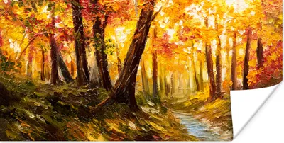 Produktbild von MuchoWow® Poster Gemälde - Herbst - Wald - Ölgemälde 40x20 cm - Poster für die Wand - Poster Schlafzimmer