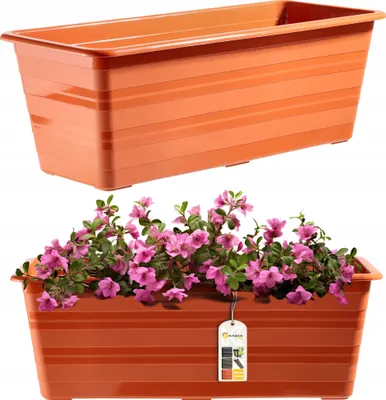 Image de KADAX Jardinière "Cati", jardinière en plastique, pot de fleurs pour balcon, rebord de fenêtre, bac à plantes, 40 cm, terre cuite