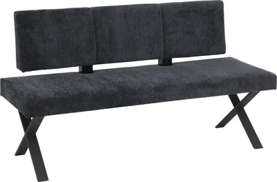 Produktbild von Hela Tische, Sitzbank Küchenbank MARION - mit Rückenlehne -Microfaser Teddyoptik Anthrazit - dickes Sitzpolster, Metall X Gestell -ca. 240kg belastbar