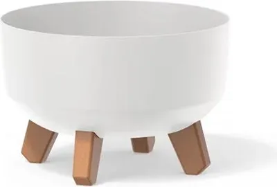 Image de Prosperplast Gracia Low Pot de fleurs avec pieds amovibles incl. insert pour l'intérieur et l'extérieur Pot de plantes rond en plastique résistant aux UV (285mm, blanc) ..