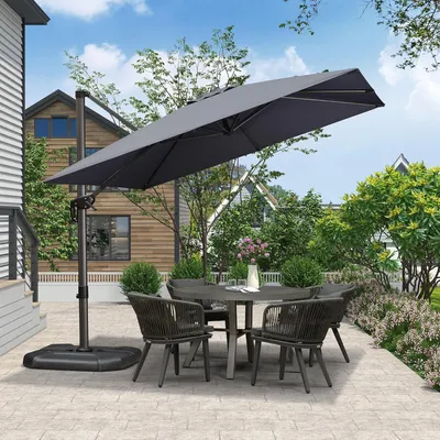 Produktbild von PURPLE LEAF Sonnenschirm 270 x 270 cm Groß Ampelschirm mit Kurbel 360-Grad Drehbar mit Fußpedal und Kreuzsockel für Terrasse, Grau