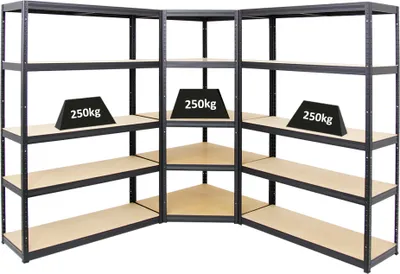 Produktbild von Mega Deal | 1x Eckregal + 2x Schwerlastregal Big Elephant S | Fachlast 250 kg | Schwarz