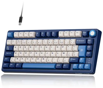 Image de Clavier mécanique 75%, disposition AZERTY, connexion filaire USB-C, rétroéclairage RGB, touches en PBT