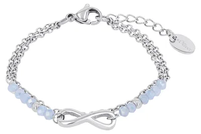Produktbild von s.Oliver Mädchen Armband Infinity 2039720 Edelstahl mit Glasperlen hellblau