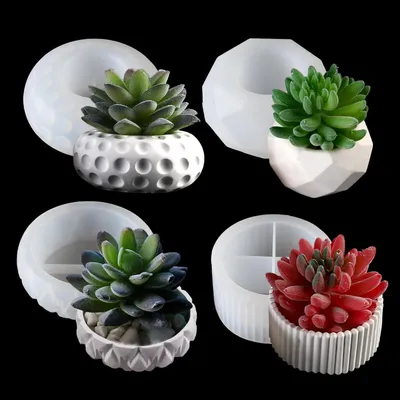 Immagine prodotto di Stampo in silicone per vasi di fiori, per colata di cemento o resina epossidica, ideale per creare vasi, portacandele o saponette fai-da-te. Confezione da 4 pezzi