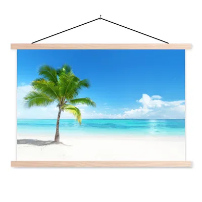 Produktbild von MuchoWow® Textilposter Palme - Strand - Meer - Sommer 120x80 cm mit holzfarbenen Rahmen - Aufhängeset