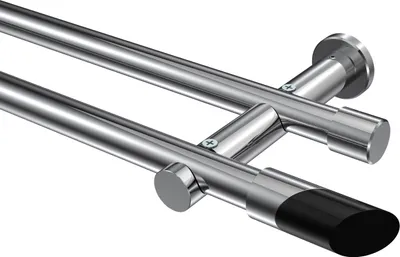 Produktbild von Interdeco Gardinenstange / Vorhangstange Chrom, Typ Platon Verano (Schräge Bicolor) ohne Ringe, 20 mm Ø 2-läufig, 160 cm