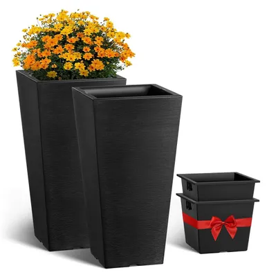 Zdjęcie produktu dla Zestaw 2 doniczek VEVOR, duża doniczka 570 mm, nowoczesny design, doniczka na werandę, taras, na zewnątrz, do wnętrz, czarna