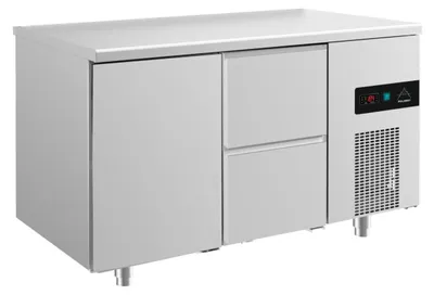 Produktbild von Gastro Kühltisch | Edelstahl | 1 Tür / 2 Schubladen | 1400 x 700 x 850 mm | -2 / +8 °C | 281 Liter