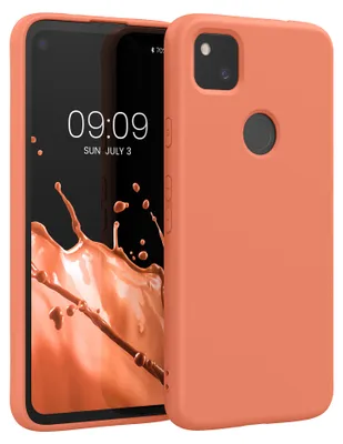 Produktbild von kwmobile Hülle kompatibel mit Google Pixel 4a Hülle - gummierte TPU Silikon Handyhülle - Schutzhülle für kabelloses Laden - Case in Neon Koralle