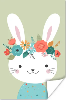 Produktbild von MuchoWow® Poster Kaninchen - Blumen - Tupfen 40x60 cm - Plakate für die Wand - Poster Babyzimmer