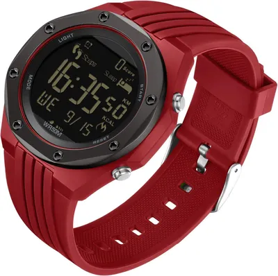 Image de Montre avec podomètre, compteur de calories et de distance, bracelet de sport pour activités de plein air, éclairage LED, étanche jusqu'à 50 mètres, montre multifonction robuste de style militaire