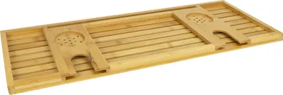 Produktbild von QUVIO Badregal - Badregal - Badebrett - Für die Badewanne - Tablettenhalter - Bücherhalter - Badebrücke - Holz - 75 cm (B) - Hellbraun