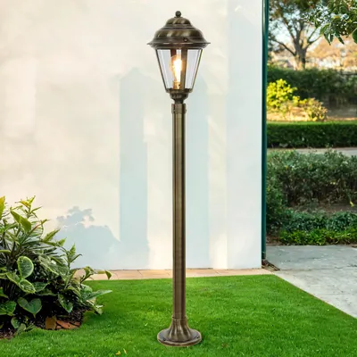 Produktbild von Laterne außen Messing in Antik 100 cm hoch E27 IP43 Wegeleuchte Außenlampe Stehleuchte Garten
