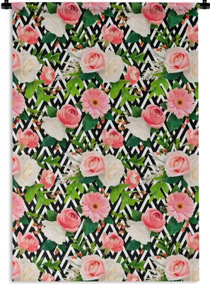 Produktbild von MuchoWow® Wandteppich Wandbehang Blumen - Farben - Rosen 90x135 cm Tapisserie Dekoration Wandtuch - Baumwolle - Wandskulptur