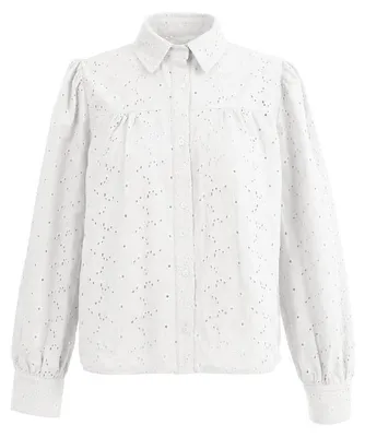 Produktbild von Damen-Langarmbluse aus feinem Stoff mit eleganten Puffärmeln und Knopfleiste.