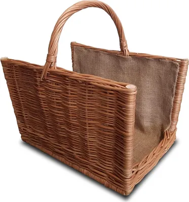 Immagine prodotto di Naturale Cesto Portalegna in Vimini 47x30 cm con Manici – Cesta Robusta per Legna da Ardere da Interno