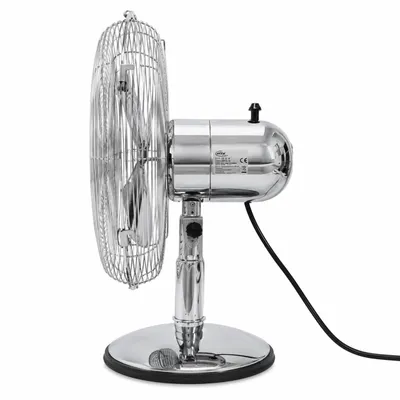 Produktbild von Elta TVT-30.2C Retro Style Metall-Tischventilator 40 W, Chrom, 3 Geschwindigkeitsstufen, 90° Schwenkbereich, 34 cm Durchmesser