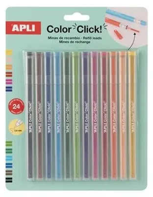 Náhradné tuhy do farebných mechanických ceruziek, APLI "Color Click", 24 ks, 12 farieb