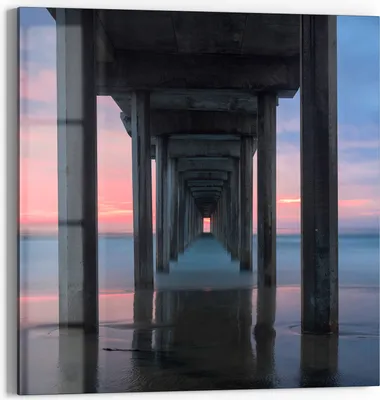 Produktbild von DEQORI Glasbild Echtglas 30x30 cm 'Pier im Abendrot' Wandbild Bild modern Deko