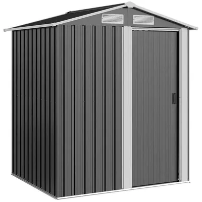 Produktbild von Garten Geräteschuppen - Stahllagerhaus - Pultdach geneigt - 4 Lüftungsöffnungen - Wasserdicht - 152x132x188 cm - Grau