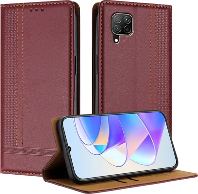 Produktbild von Handyhülle für Huawei P40 Lite Leder Flip Klappbare Schutzhülle mit Standfunktion Dunkelrot