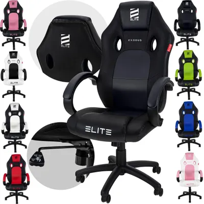 Produktbild von Elite Gaming Stuhl EXODUS | Bürostuhl Ergonomisch - Schreibtischstuhl - PC Gamer Racing Stuhl - Gaming Sessel - Computerstuhl - Belastbar bis 150 kg