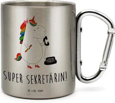 Produktbild von Mr. & Mrs. Panda Teetasse Einhorn Sekretärin - Transparent - Geschenk, Unicorn, Thermobecher, Büro, Teebecher, Edelstahl Trinkbecher, Campingtasse, Isolierbecher
