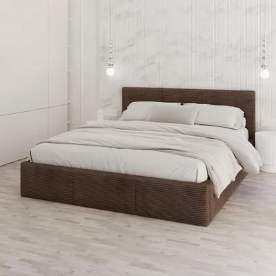 Produktbild von FDM Bett Fresia Cord 90x200 cm Polsterbett mit Lattenrost aus Metall Bettkasten Stauraumbett Samt braun