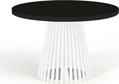 Image de Table de salle à manger ronde pliante, DOVER - style industriel/loft avec pieds à lattes, diamètre : 120/220 cm, couleur : noir/blanc
