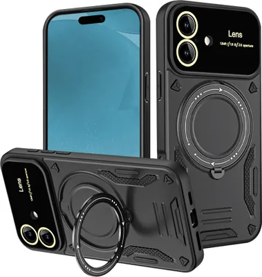 Produktbild von Rüstung Handyhülle für iPhone 17 Dual-Layer Magnetisches Ringhalter Ständer Magsafe Hülle Schwarz