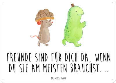 Produktbild von Mr. & Mrs. Panda Wandbild Schildkröte Maus DIN A5 - Weiß - Geschenk, tafel, Freunde, Beste Freundin, Retro Blechschild, Schild, Türschild