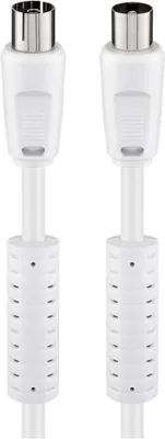 Immagine prodotto di Goobay 50742 Cavo antenna con ferriti (80 dB), 2x schermato, 3,5 m, bianco - spina coassiale > presa coassiale (completamente schermato)