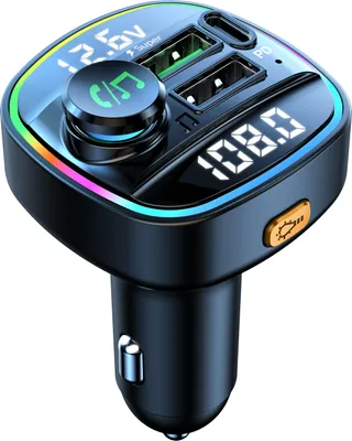 Produktbild von Bluetooth 5.0 FM Transmitter fürs Auto: Dual-Mikrofone,Rauschunterdrückung,Bass-Boost,Musik-Player,USB,Einhandbedienung,kompatibel mit iPad/iPhone/MP3
